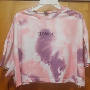 Shein Pink and Purple Tie-Dye Crop Top Size XL
